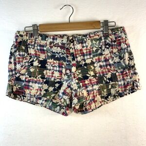 AEO Womens Madras Plaid Floral Micro Mini Shorts Size 8 Pink Y2K Preppy Cotton